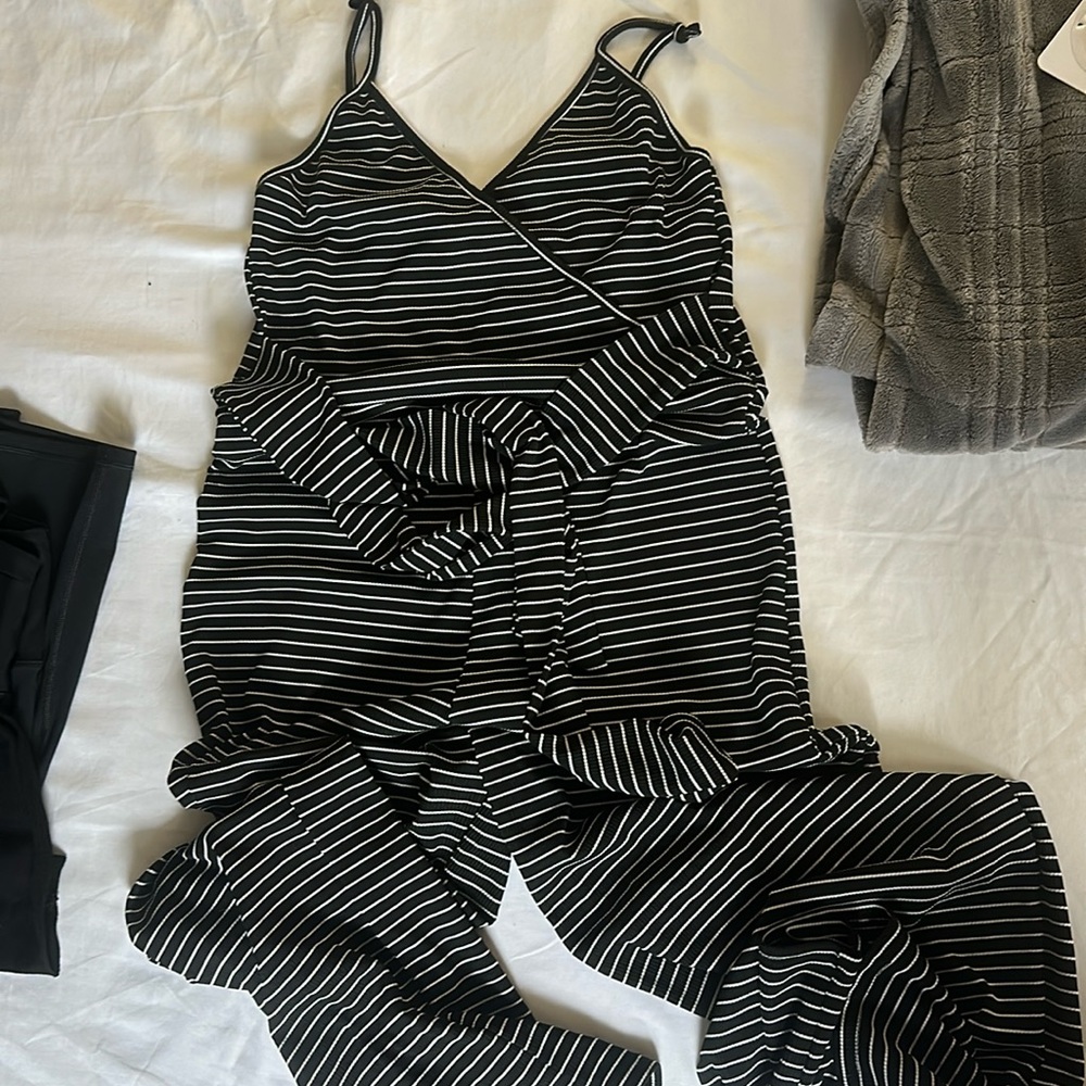 Black and white stripe jumpsuit